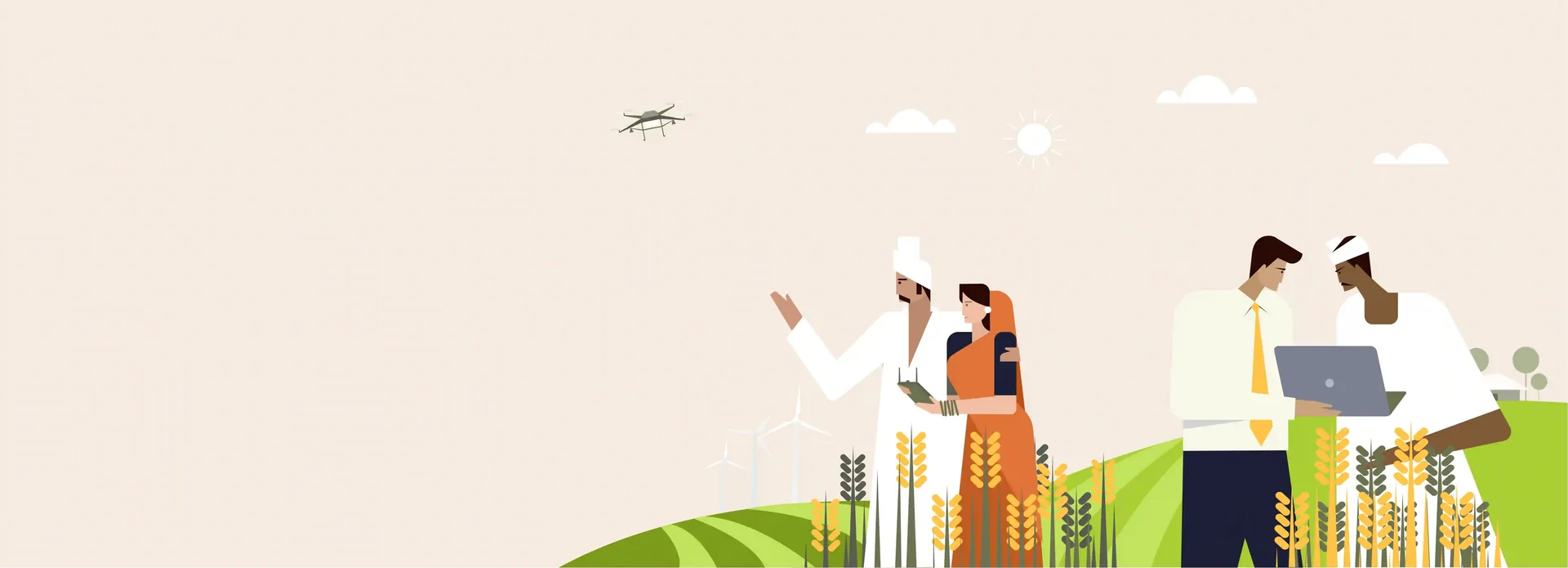Farmers and business professionals working together in rural India